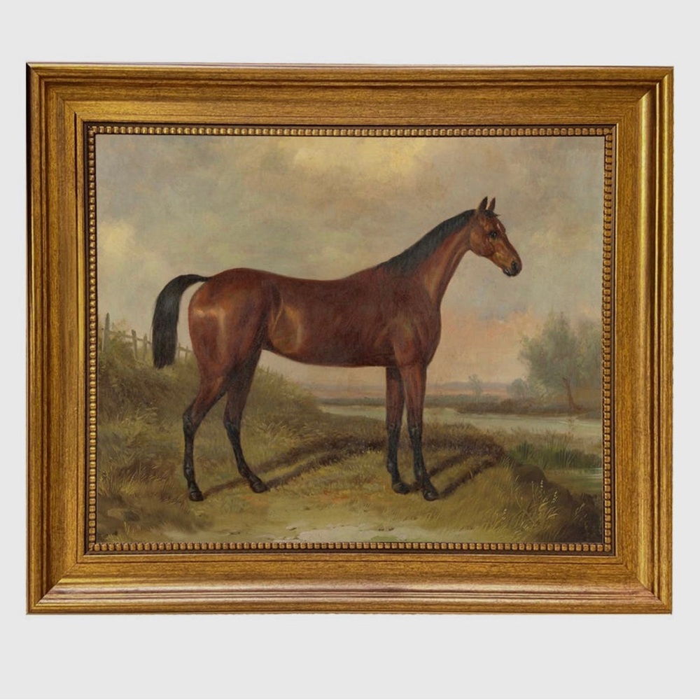 8x10 print in gold frame Equestrian antique